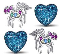 Kinder Mädchen Ohrringe aus echt 925 Sterling Silber mit Zirkonia Set Edelstahl Ohrstecker Einhorn Pferde Herz
