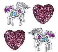 Kinder Mädchen Ohrringe aus echt 925 Sterling Silber mit Zirkonia Set Edelstahl Ohrstecker Einhorn Pferde Herz