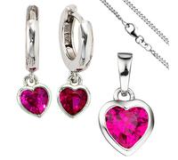 Kinder Mädchen Schmuck-Set Herz pink rosa 925 Silber Zirkonia mit Kette 42 cm