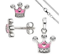 Kinder Mädchen Schmuck-Set Krone pink rosa 925 Silber Zirkonia mit Kette 38 cm