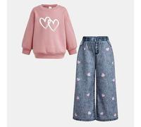 Kinder Mädchen Set mit süßem minimalistischem Muster, rosa, weiches Kapuzen-Sweatshirt mit langen Ärmeln und Hose, geeignet für Herbst/Winter