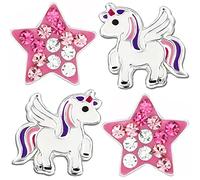 Kinder Mädchen Stern Pferde Ohrringe echt 925 Sterling Silber kleine Ohrstecker Einhorn (K999+K200o)