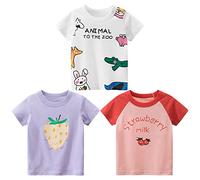 Kinder Mädchen T-Shirts Baumwolle Kurzarm Tops Summer T-Shirt Drucken Shirt Oberteile Kind T-Shirt Kurzarm Baby Mädchen Kleinkind T-Shirt Cartoon Top 3er Pack Obst 120