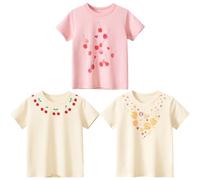 Kinder Mädchen T-Shirts Baumwolle Kurzarm Tops Summer T-Shirt Drucken Shirt Oberteile Kind T-Shirt Kurzarm Baby Mädchen Kleinkind T-Shirt Cartoon Top 3er Pack Kirsche 110