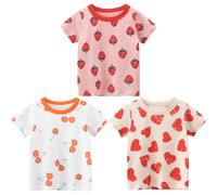 Kinder Mädchen T-Shirts Baumwolle Kurzarm Tops Summer T-Shirt Drucken Shirt Oberteile Kind T-Shirt Kurzarm Baby Mädchen Kleinkind T-Shirt Cartoon Top 3er Pack Drucke 110