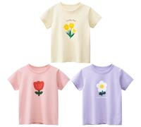 Kinder Mädchen T-Shirts Baumwolle Kurzarm Tops Summer T-Shirt Drucken Shirt Oberteile Kind T-Shirt Kurzarm Baby Mädchen Kleinkind T-Shirt Cartoon Top 3er Pack Blume B 140