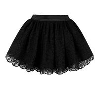 Kinder Mädchen Tuturock Spitzen Prinzessinrock Ballett Tütü Rock mit Breiter Elastischer Bund Mode Kurzer Rock mit Blumenstickerei - Schwarz Herstellergr. 130