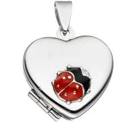 Kinder Medaillon Herz mit Marienkäfer 925 Sterling Silber zum Öffnen