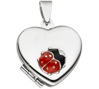 Kinder Medaillon Herz mit Marienkäfer 925 Sterling Silber zum Öffnen für 2 Fotos