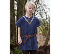 Kinder Mittelalter-Tunika Ailrik mit Bordüre, kurzarm, blau Gr. 110