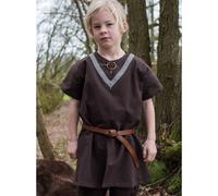 Kinder Mittelalter-Tunika Ailrik mit Bordüre, kurzarm, braun Gr. 128