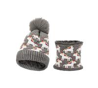 Kinder Mützen Schal Set Zweiteiliges Winterset für Mädchen Warm Jacquard Gestrickt Mütze mit Schal Thermal Kleinkind Kaltes Wetter für Mädchen Zubehör Sets Pferd Grau