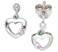 Kinder Ohrhänger Herz 925 Silber 2 Zirkonia rosa rosé Ohrstecker Ohrringe
