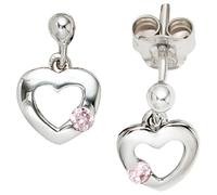 Kinder Ohrhänger Herz 925 Silber 2 Zirkonia rosa rosé Ohrstecker Ohrringe