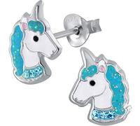 Kinder Ohrringe aus 925 Sterling Silber mit Zirkonia Mädchen Ohrstecker Pferd Einhorn (K756 Silber Türkis)