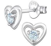 Kinder Ohrringe echt 925 Sterling Silber mit Zirkonia Mädchen Ohrstecker Herz Geburtsstein Monatsstein Sternzeichen K354 - Dezember hellblau