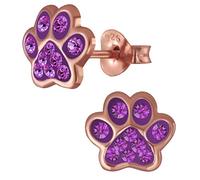 Kinder Ohrringe echt 925 Sterling Silber mit Zirkonia Mädchen Ohrstecker Pfoten Pfötchen K750 Lila Rosegold