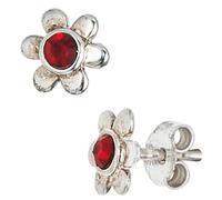 Kinder Ohrstecker Blume 925 Silber 2 Glassteine rot Ohrringe Kinderohrringe
