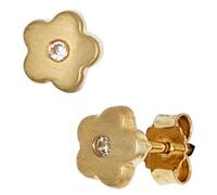 Kinder Ohrstecker Blume Blumen 333 Gold Gelbgold mattiert 2 Zirkonia Ohrringe
