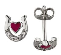 Kinder Ohrstecker Hufeisen Herz pink 925 Silber 10 Zirkonia Kinderohrringe
