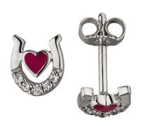 Kinder Ohrstecker Hufeisen Herz pink 925 Silber 10 Zirkonia Kinderohrringe