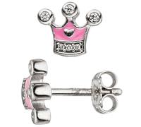 Kinder Ohrstecker Krone 925 Silber mit Zirkonia Ohrringe rosa Kinderohrringe