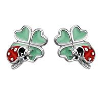 SIGO Kinder Ohrstecker Marienkäfer auf Kleeblatt 925 Sterling Silber Ohrringe 23699