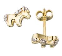 Kinder Ohrstecker Pferd Pferde 333 Gold Gelbgold bicolor mit Zirkonia Ohrringe