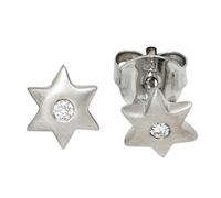 Kinder Ohrstecker Stern Sterne 925 Sterling Silber mattiert 2 Zirkonia Ohrringe