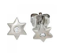 Kinder Ohrstecker Stern Sterne 925 Sterling Silber mattiert 2 Zirkonia Ohrringe