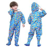 Kinder Regenanzug Regenjacken mit Kapuze für Jungen Regenmäntel Wasserdicht Regen-Overall Einteiliger Regenponcho Cartoon Outdoorjacke, Blau 3-5 Jahre