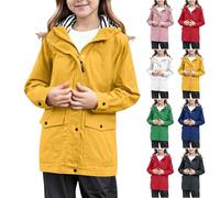 Kinder Regenjacke mit Kapuze gefüttert Gummi Regenmäntel für Mädchen Wasserdicht Winddicht Mädchen Regenjacke Winddicht Kapuzen Windbreaker Preppy Regenmäntel (White, 13-14 Years)