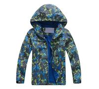 Kinder Regenjacke Wasserdicht Outdoorjacke Leichte Windjacke Softshelljacke mit Kapuze Regenfeste Windjacke mit Reißverschluss für im Freien, bunt bedruckte, langärmlige (Green, 2-3 Years)