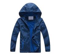 Kinder Regenjacke Wasserdicht Outdoorjacke Leichte Windjacke Softshelljacke mit Kapuze Regenfeste Windjacke mit Reißverschluss für im Freien, bunt bedruckte, langärmlige (Blue, 9-10 Years)