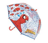 Kinder-Regenschirm Spider-Man Marvel für Kinder, transparent, 45 cm, aus POE, Blau, mit Spinnennetzmuster, robuste Glasfaserstruktur und gebogener Griff, offizielles Lizenzprodukt, Cole und Regen
