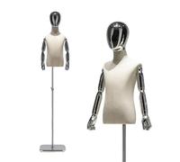 Kinder-Schaufensterpuppe, Schaufensterpuppen-Torso, Schneiderpuppe for Nähen, Schneiderpuppen-Körper mit Metallständer, Höhenverstellbar, Nähen for Bekleidung, Schals(Silver,110-120cm/43.3-47in)
