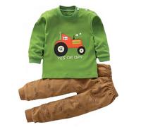 Kinder Schlafanzug Jungen Pyjama Set Langarmshirt mit Hose Kleidung Set Baumwolle T-Shirt und Sporthose Set Trainingsanzug Bekleidungssets für 1-7 Jahre (X-30-Traktoren Grün, 3-4 Years)