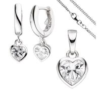 Kinder Schmuck-Set Herz 925 Silber mit Zirkonia Anhänger Ohrringe Kette 38 cm