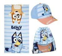 Kinder Set - Blau und Braun - beinhaltet Stoffbeutel, Handtuch und Kappe - und Bingo Muster