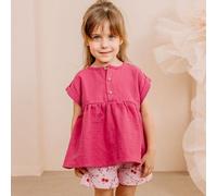 Kinder Shorts GOTS-zertifiziert aus Bio-Baumwolle rosa mit Kirschen-und-Blüten-Muster - Walkiddy Blau 98