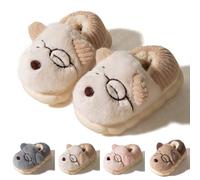 Kinder Slipper zum Reinschlüpfen, pelzig, flach, rutschfest, Winter, runde Zehenpartie, warm halten, Cartoon-Drucke Schuhe Mädchen (1-H-Beige, 25 Toddler)