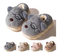 Kinder Slipper zum Reinschlüpfen, pelzig, flach, rutschfest, Winter, runde Zehenpartie, warm halten, Cartoon-Drucke Schuhe Mädchen (1-H-Grau, 34 Big Child)