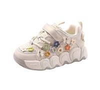 Kinder Sneaker Atmungsaktiv Mesh Turnschuhe Baby Mädchen mit Klettverschluss Outdoor Lässig Sportschuhe Rutschfester Sport Schuhe Breite Füße Laufschuhe Leicht (Beige, 28.5 Little Child)