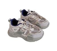 Kinder Sneaker Atmungsaktiv Mesh Turnschuhe Jungen Mädchen Outdoor Lässig Sportschuhe Rutschfester Sport Schuhe Breite Füße Laufschuhe Leicht Einfarbige Kinderschuhe (Grey, 34 Big Kids)