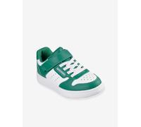 Sneaker SKECHERS "QUICK STREET", Kinder, Gr. 32, grün (grün, weiß), Lederimitat, kontrastfarbene Details, sportlich, Schuhe, Retro Sneaker mit Klettverschluss, Größenschablone zum Download (77741307-3
