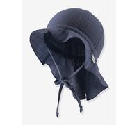 Sterntaler Sonnenhut Uni - Sommerhut aus luftigem Baumwoll Musslin - elastisches Gummiband - zum Binden - Unisex Mütze mit Nackenschutz - Baby und Kinder Kopfbedeckung - blau, Größe 47