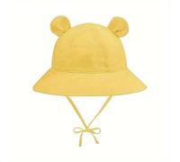 Kinder Sonnenhut - Kinderhüte für draußen Fischerhut mit Cartoon Bärenohren und breiter Krempe für 0-6 Jahre Verstellbarer Kordelzug für Komfort und Stil bei Sommeraktivitäten (Yellow 52/L)