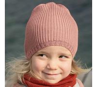 Kinder Strick-Beanie Schurwolle in rosa 46/49