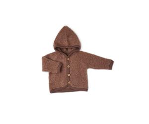 Kinder Strickjacke aus Bouclé-Merinowolle mit Kapuze, rosabraun Smallstuff Größe: 68/74