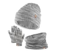 Kinder Strickmütze + Loop Schal + Handschuhe Set, Baumwollmütze Junge Mädchen Weich Kinder Beanie Mütze Nackenwärmer Halsbänder Halstuch Handschuh für Herbst Winter (X-10-Grau, 5-12 Jahre)